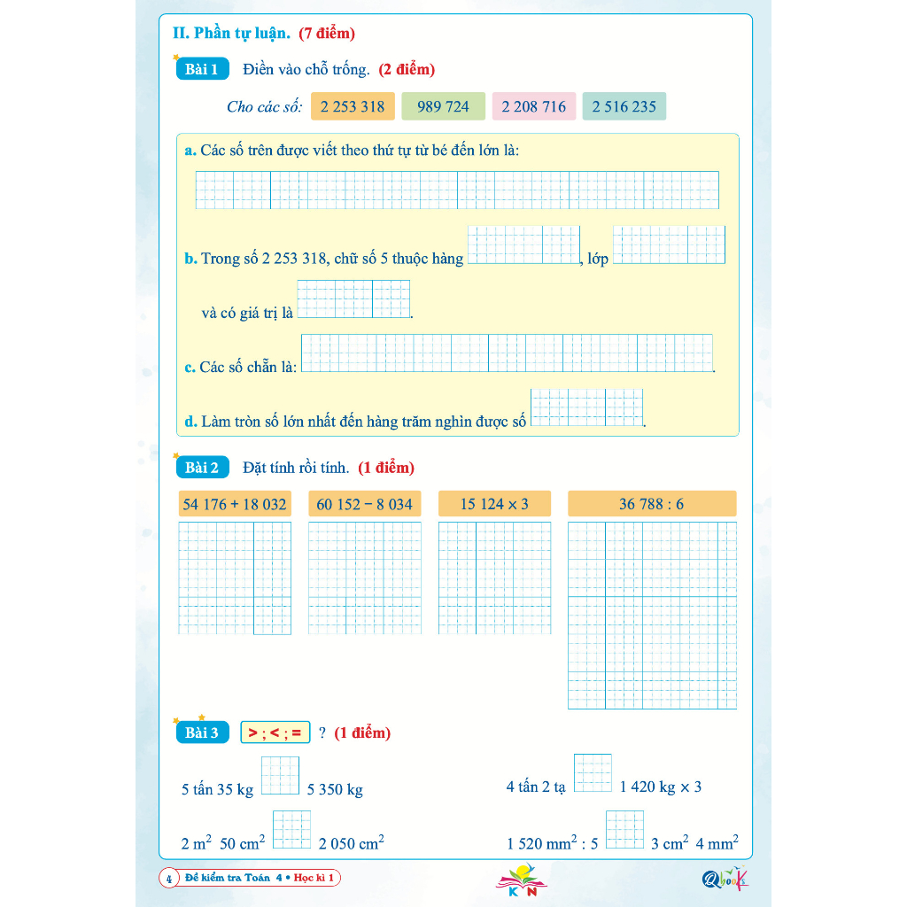 Sách - Đề Kiểm Tra Toán Lớp 4 - học kì 1 - Kết nối tri thức với cuộc sống (1 quyển) Sanbooks