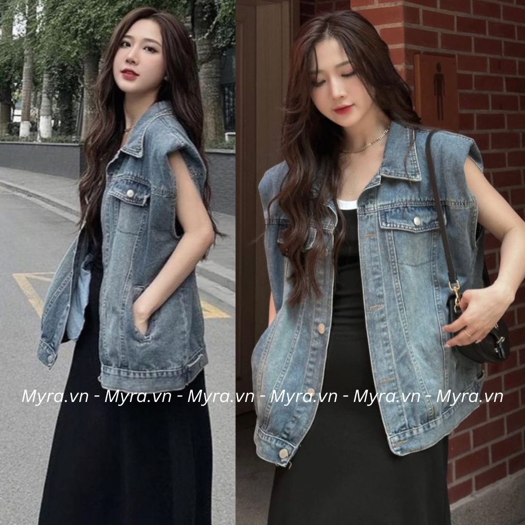 Áo khoác gile jean đệm vai form rộng phong cách cá tính myra Aogilebo7060
