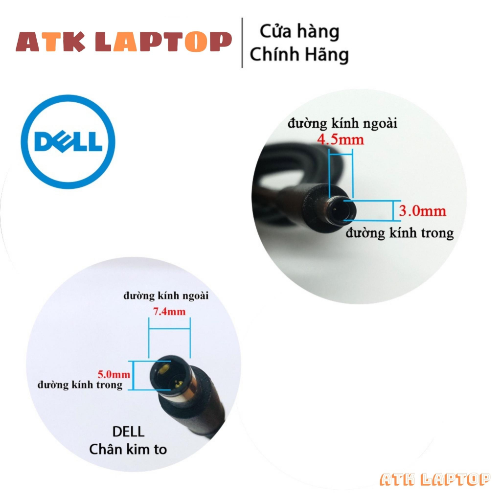 Sạc Laptop Dell chân kim to/chân kim nhỏ loại tốt  19.5v-4.62a-90w/ 19.5v-3.34a-65w adapter dell - ATK LAPTOP