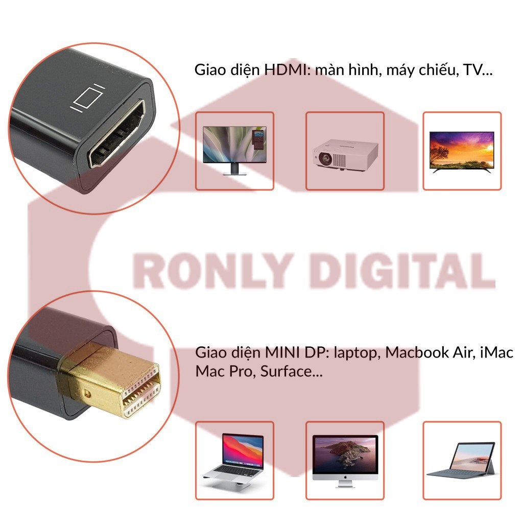 Cáp Thunderbolt to HDMI 4K, cáp Mini DP to HDMI 4K, chuyển đối Mini DisplayPort/Thunderbolt sang HDMI 4K