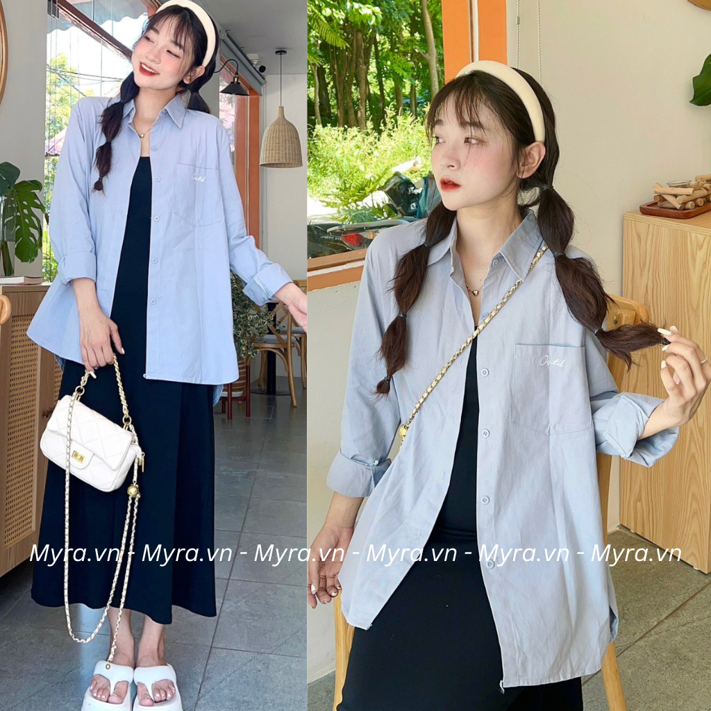 Áo sơ mi basic thêu Ootd form rộng myra