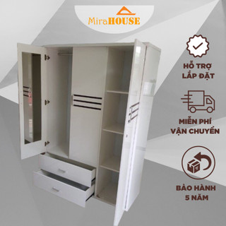 Tủ Quần Áo 3 Cánh CÓ GƯƠNG Nhựa Đài Loan, MIRA HOUSE Có Lắp Đặt, Cao 1m85 dài 1m25 sâu 50cm