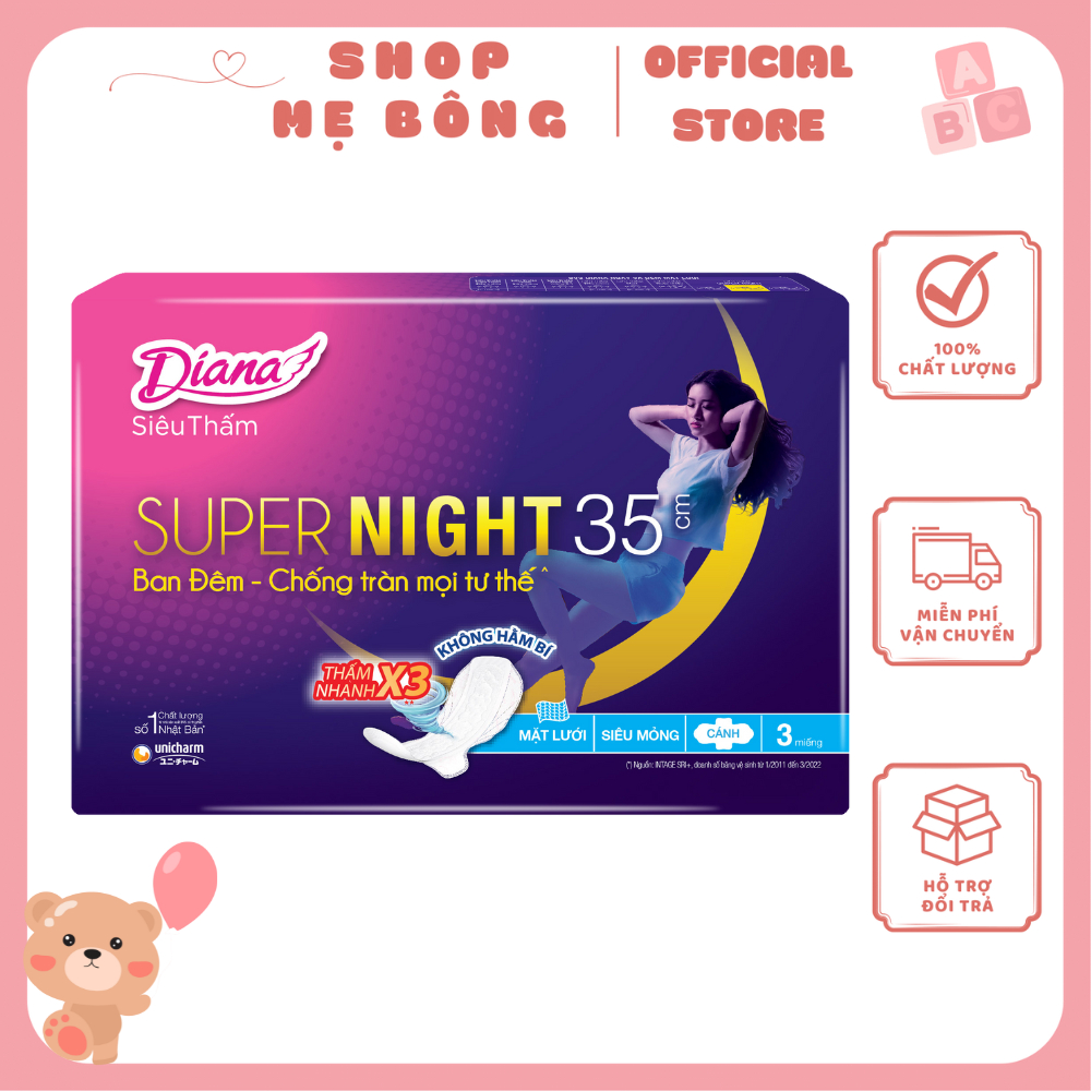 [Bịch 3 miếng] Băng vệ sinh Diana siêu thấm ban đêm Super Night 35cm