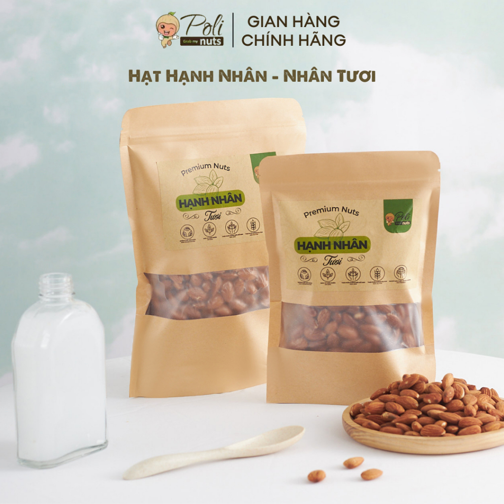 Hạt Hạnh Nhân POLINUTS Nhân Sống Tươi Làm Sữa Hạt Size To 200g 500g
