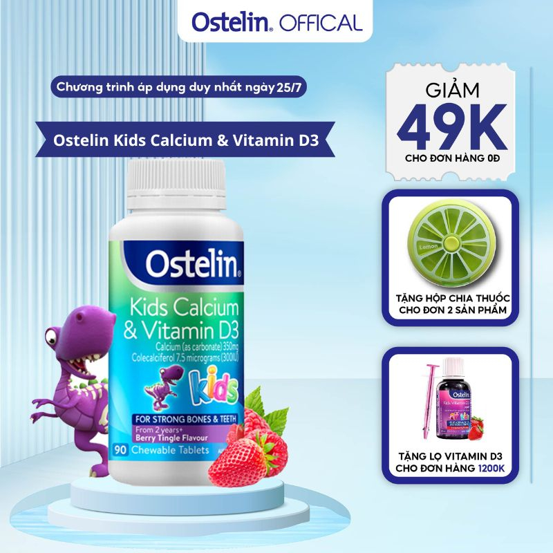 Viên uống bổ sung Calcium & Vitamin D3 Kids Ostelin cho bé, hỗ trợ miễn dịch và cấu trúc xương 90 viên