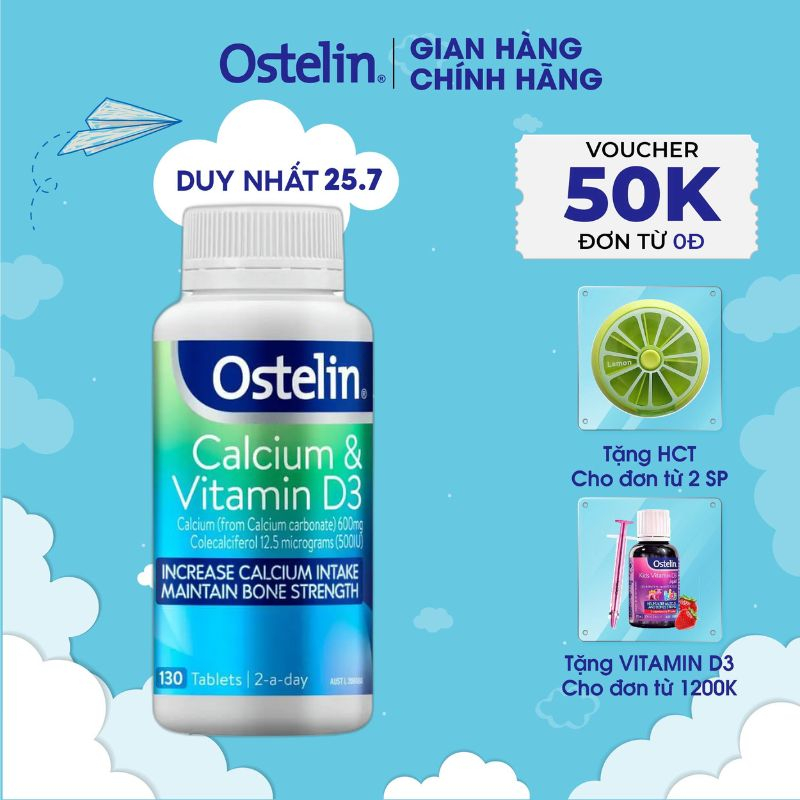Canxi và Vitamin D3500IU dạng viên cho mẹ bầu Ostelin Kids Calcium & Vitamin D3 130 viên của Úc