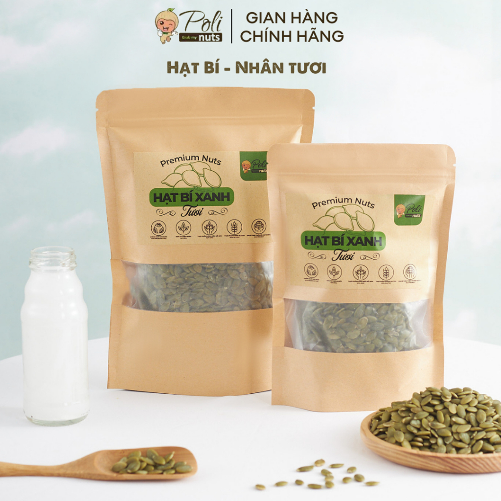 Hạt Bí Xanh Tách Vỏ Nhân Sống Hữu Cơ Nhập Khẩu Ấn Độ 200g 500g POLINUTS