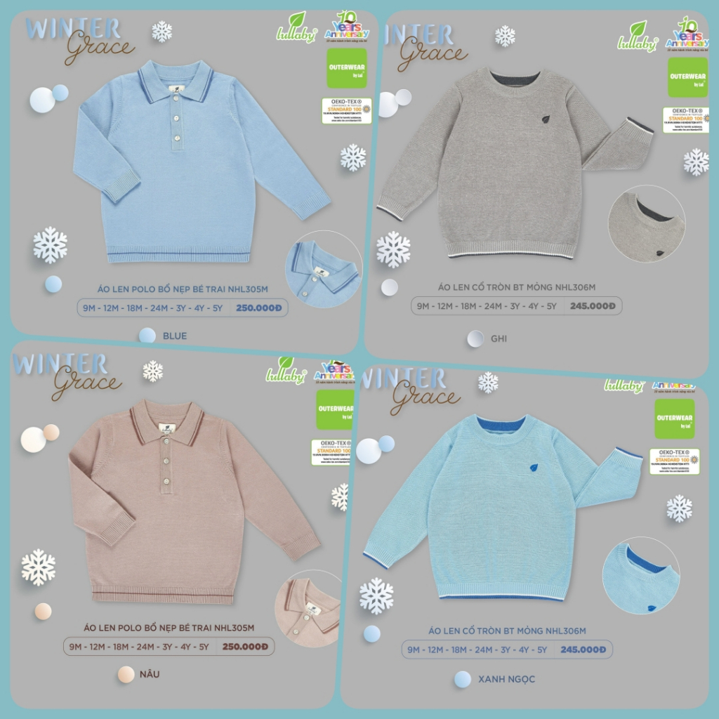 Áo len polo bổ nẹp bé trai Lullaby NHL305M - NHL306M - NHL317M