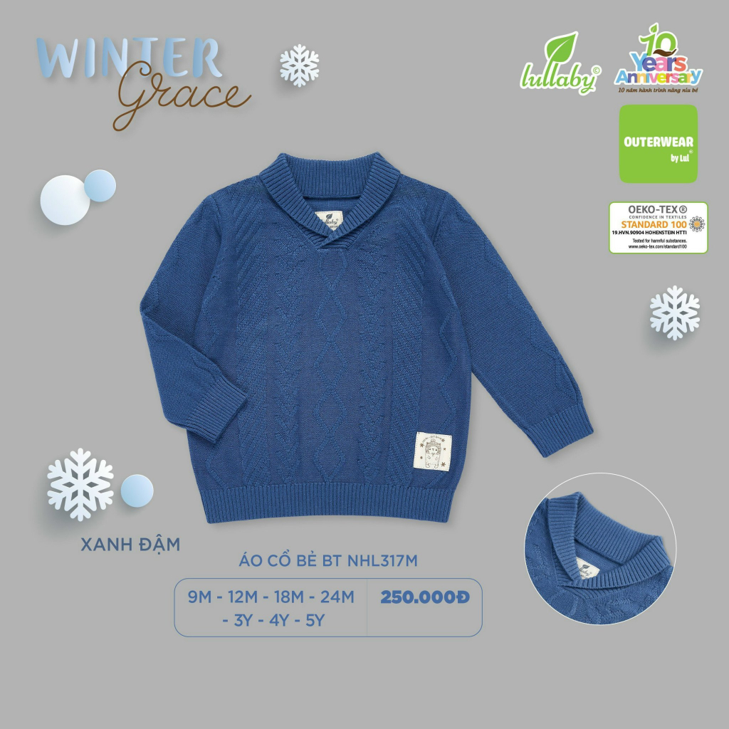 Áo len polo bổ nẹp bé trai Lullaby NHL305M - NHL306M - NHL317M