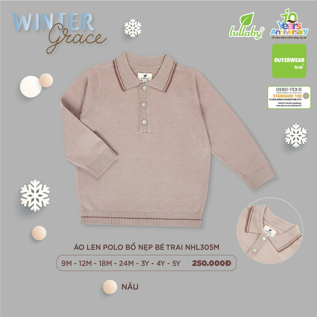 Áo len polo bổ nẹp bé trai Lullaby NHL305M - NHL306M - NHL317M