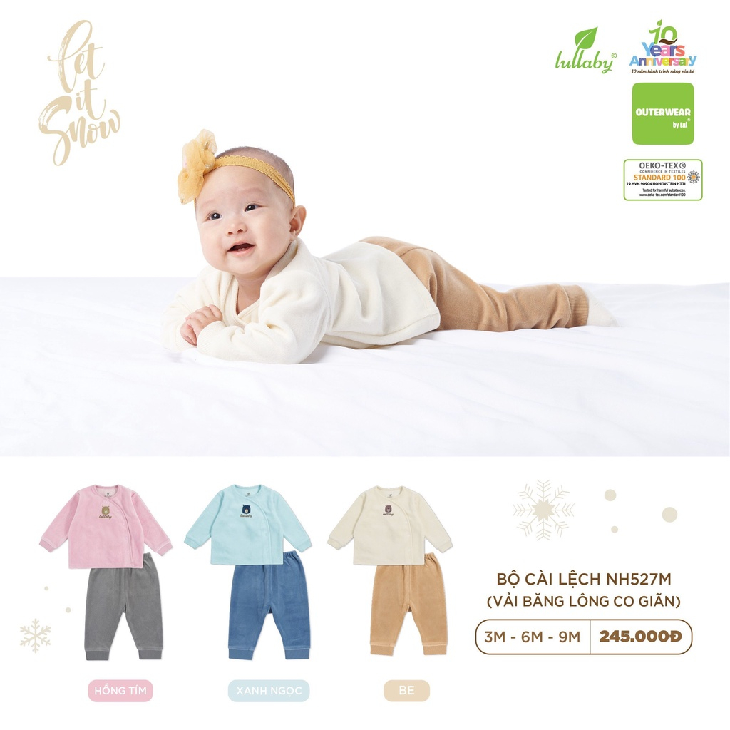 Bộ cài lệch sơ sinh dày ấm vải băng lông cho bé  LULLABY NH527M
