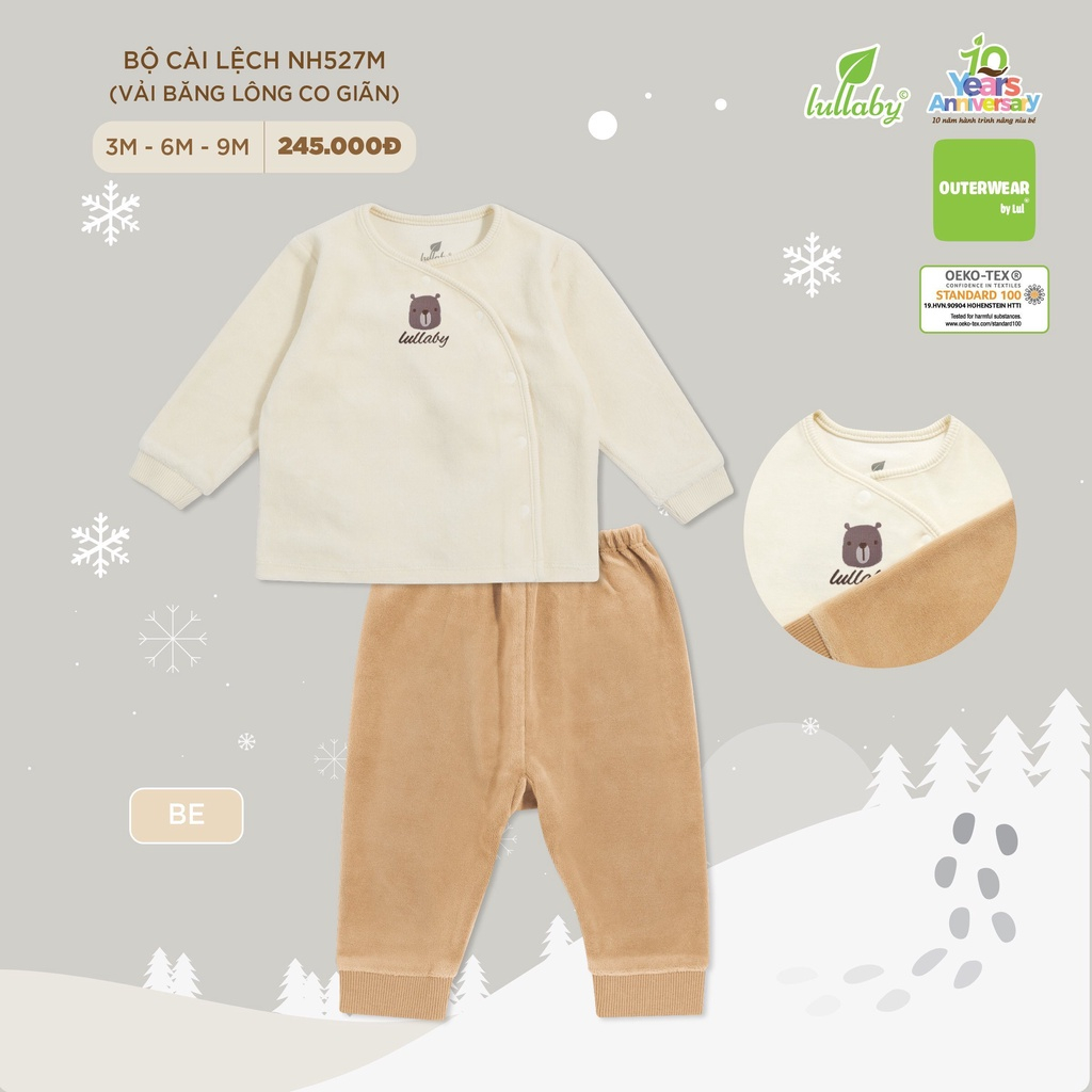 Bộ cài lệch sơ sinh dày ấm vải băng lông cho bé  LULLABY NH527M