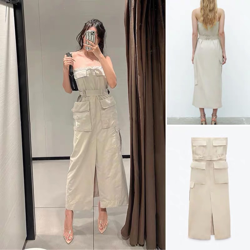 Đầm cúp màu nude phối túi hàng TQ