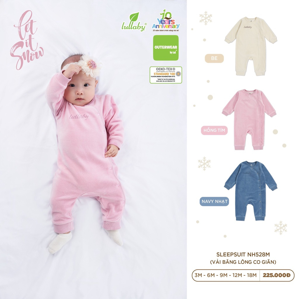 Body liền quần SLEEPSUIT dày ấm vải băng lông cho bé Lullaby NH528M