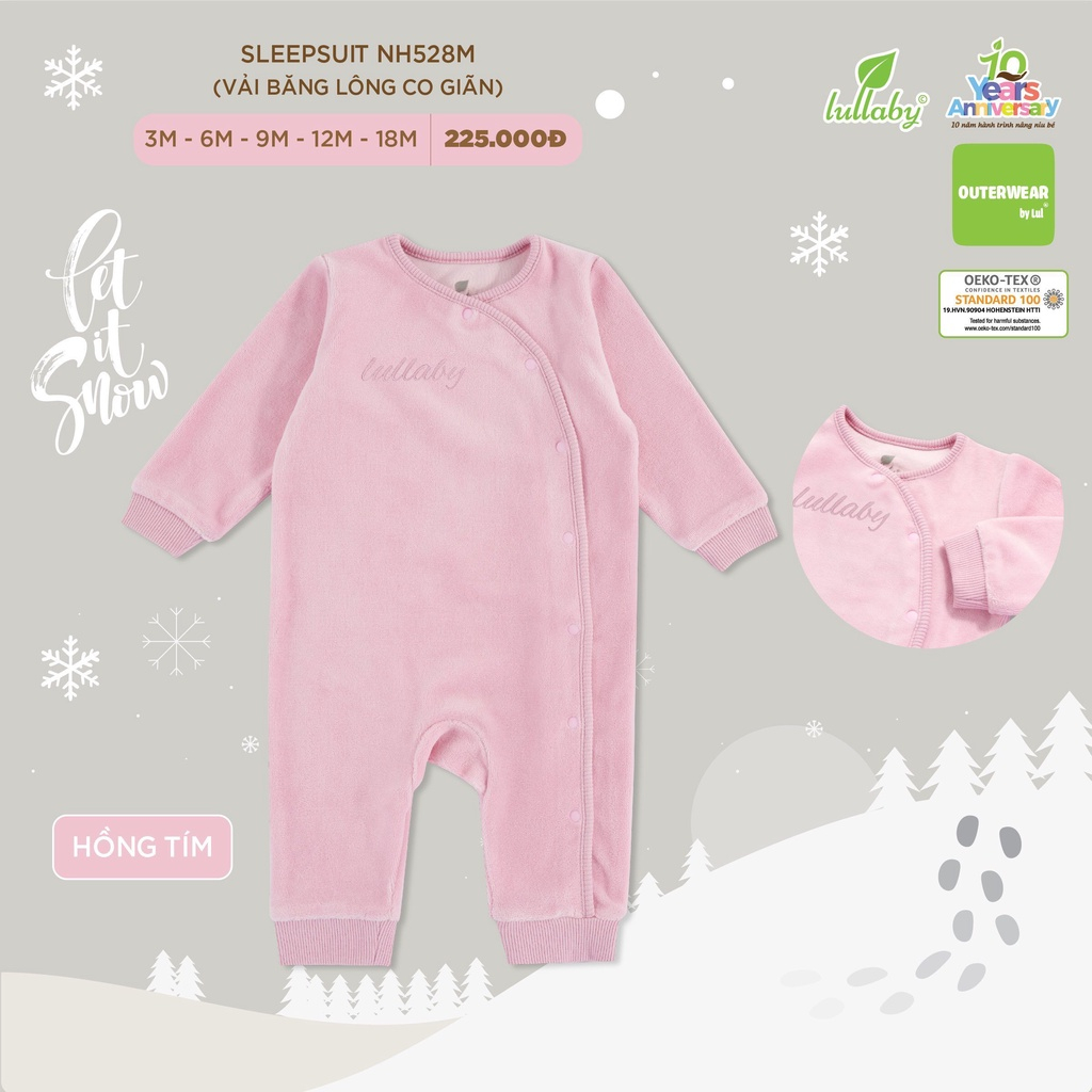 Body liền quần SLEEPSUIT dày ấm vải băng lông cho bé Lullaby NH528M