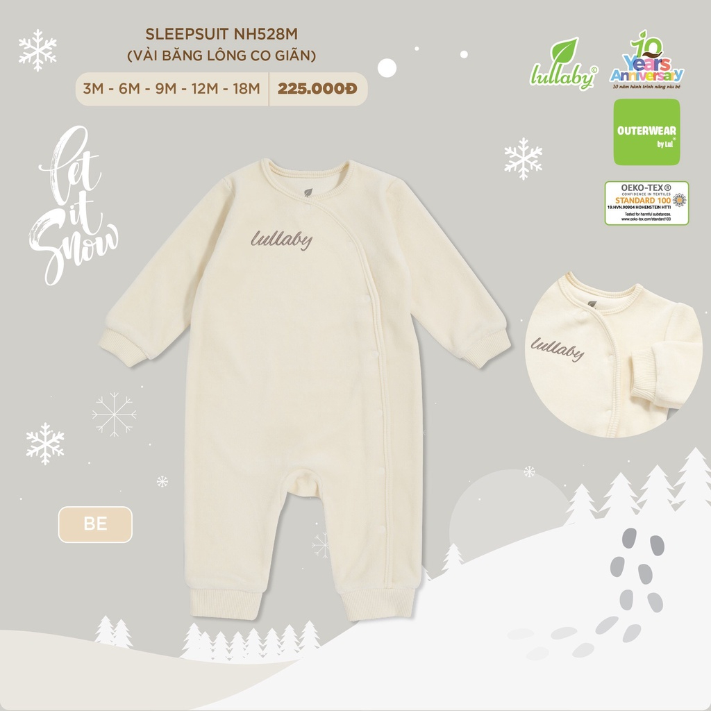 Body liền quần SLEEPSUIT dày ấm vải băng lông cho bé Lullaby NH528M