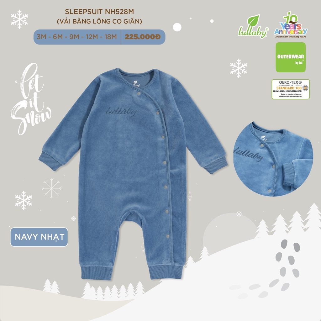 Body liền quần SLEEPSUIT dày ấm vải băng lông cho bé Lullaby NH528M