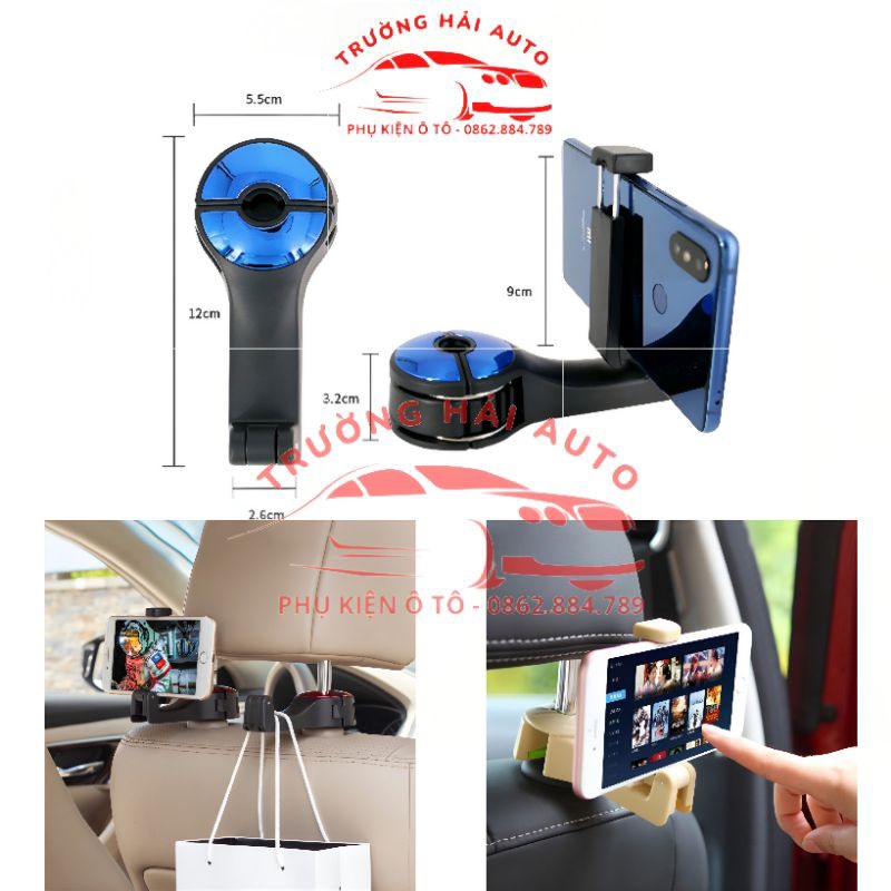 Móc treo đồ kèm giá đỡ kẹp điện thoại trên ô tô gài trước sau ghế, tiện lợi thiết kế chắc chắn cao cấp