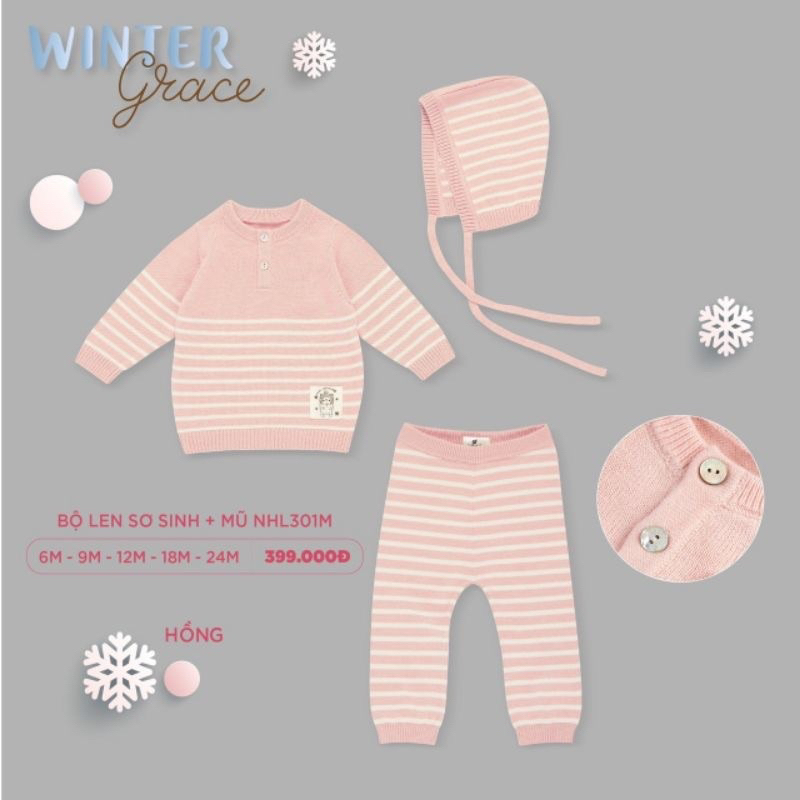 Bộ len sơ sinh kèm mũ dày dặn cho bé LULLABY NHL301M