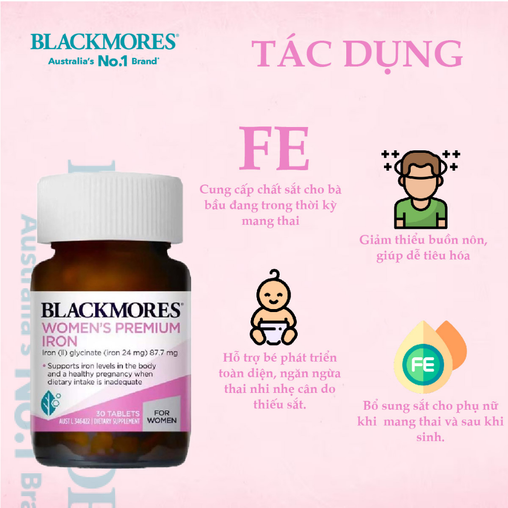 Viên uống bổ sung sắt cho bà bầu Pregnancy Iron Blackmores Úc 30 viên