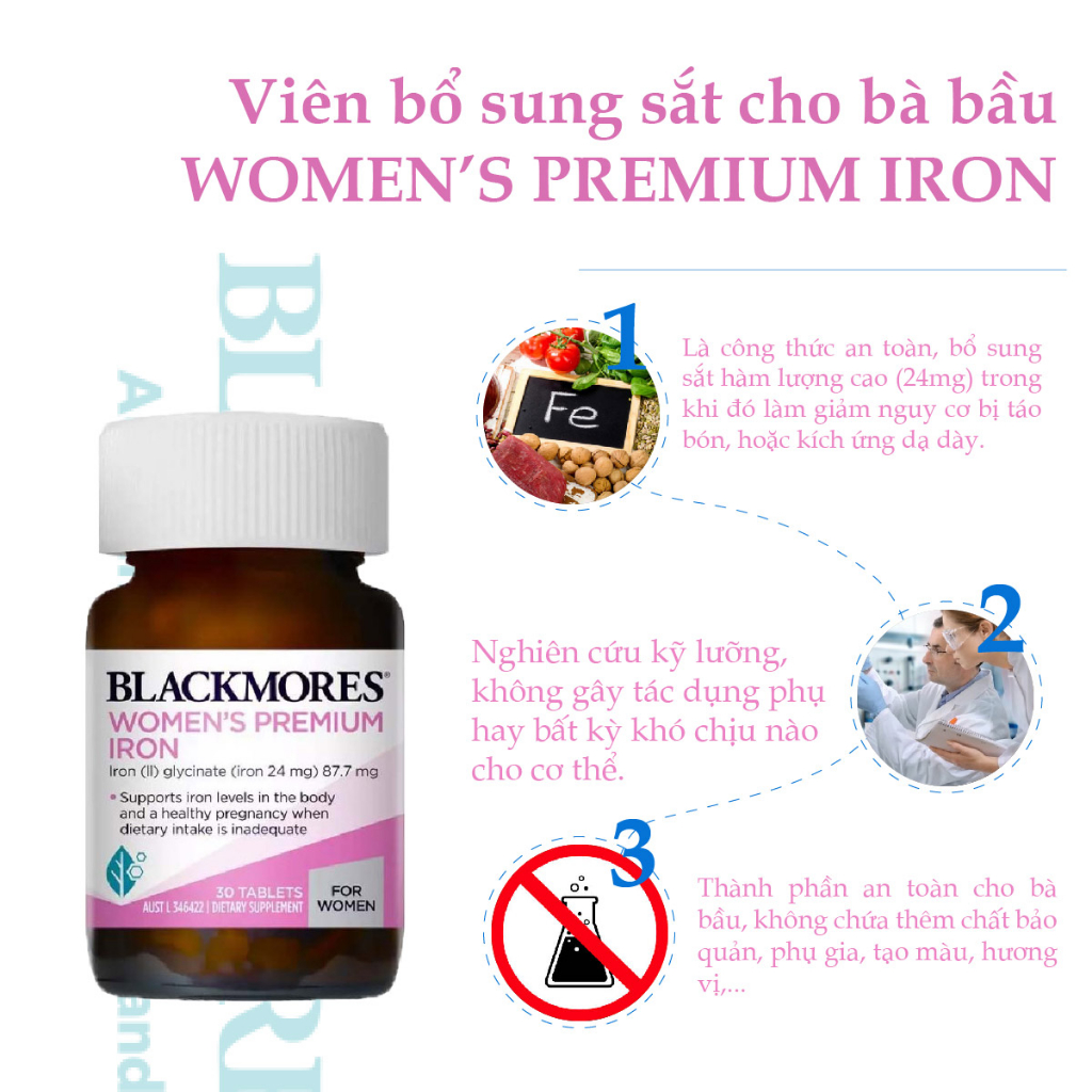 Viên uống bổ sung sắt cho bà bầu Pregnancy Iron Blackmores Úc 30 viên