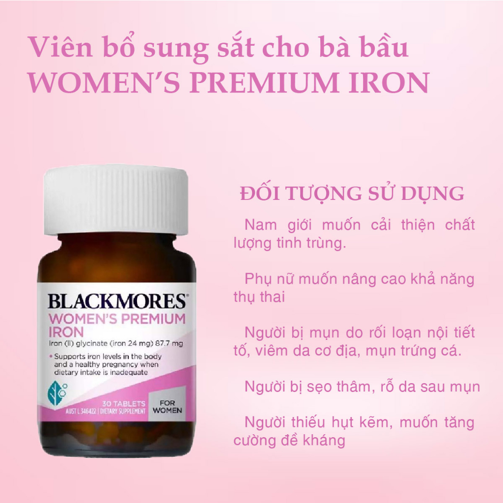 Viên uống bổ sung sắt cho bà bầu Pregnancy Iron Blackmores Úc 30 viên