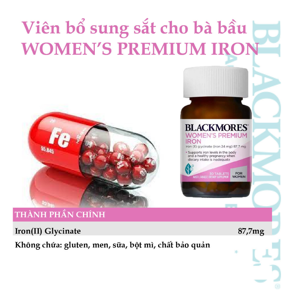 Viên uống bổ sung sắt cho bà bầu Pregnancy Iron Blackmores Úc 30 viên