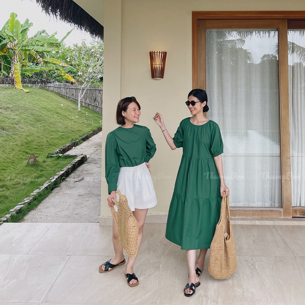 Đầm Nữ Thuongboo Form Dáng 3 Tầng Chữ A Tay Áo Bo Lạ Mắt Chất Silk Cotton Mềm Mại Thoải Mái Màu Xanh Rêu - Taha Dress