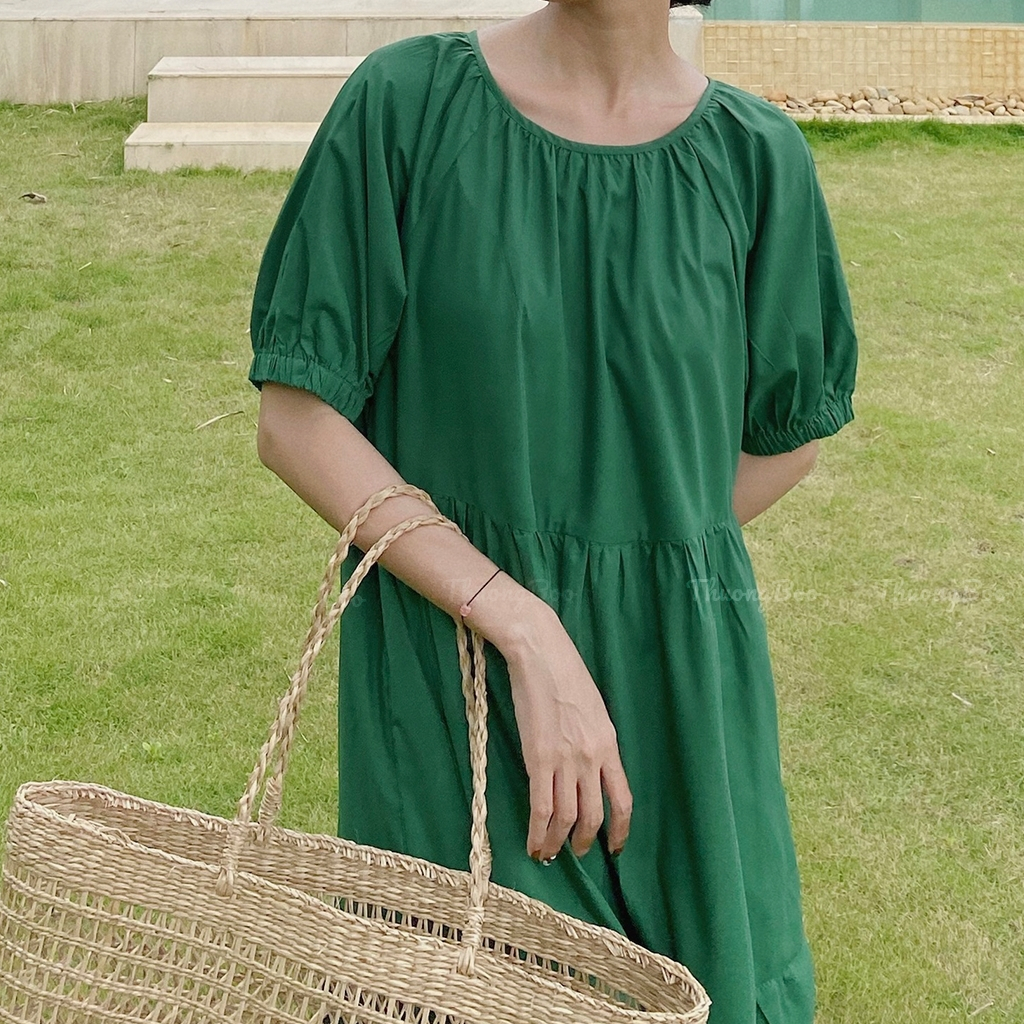 Đầm Nữ Thuongboo Form Dáng 3 Tầng Chữ A Tay Áo Bo Lạ Mắt Chất Silk Cotton Mềm Mại Thoải Mái Màu Xanh Rêu - Taha Dress