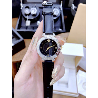 [Tặng Hộp] ĐỒNG HỒ Nữ VERSACE DAPHINS BLACK- Dây da- 35mm- máy swiss- chống nước - BẢO HÀNH 24 THÁNGG
