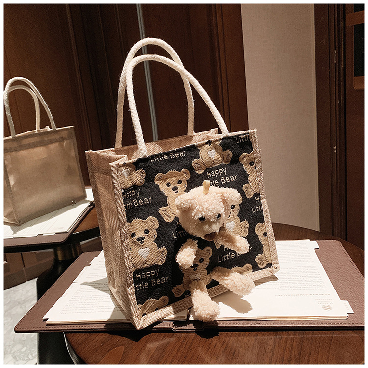 Túi Cói Merci I Túi Cói Túi Tole Mini Kèm Gấu Có Khóa Dây Kéo I Túi Gấu Vintage