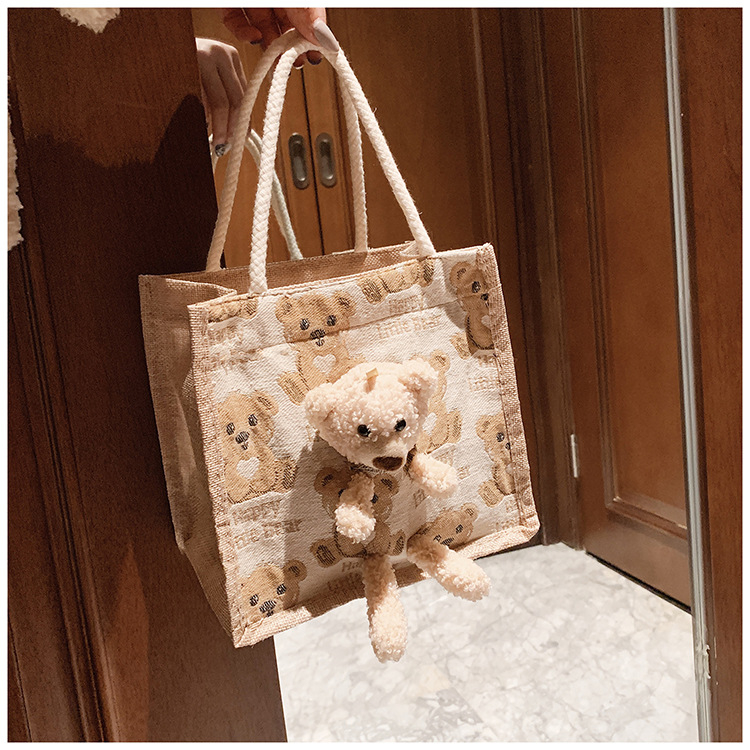 Túi Cói Merci I Túi Cói Túi Tole Mini Kèm Gấu Có Khóa Dây Kéo I Túi Gấu Vintage