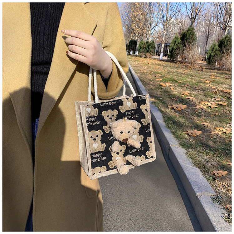 Túi Cói Merci I Túi Cói Túi Tole Mini Kèm Gấu Có Khóa Dây Kéo I Túi Gấu Vintage