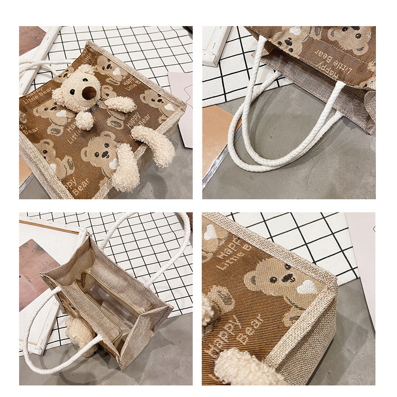 Túi Cói Merci I Túi Cói Túi Tole Mini Kèm Gấu Có Khóa Dây Kéo I Túi Gấu Vintage