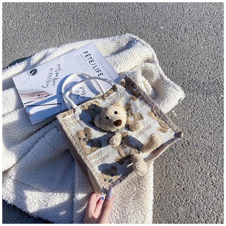 Túi Cói Merci I Túi Cói Túi Tole Mini Kèm Gấu Có Khóa Dây Kéo I Túi Gấu Vintage