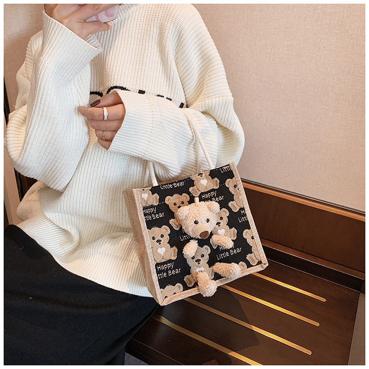 Túi Cói Merci I Túi Cói Túi Tole Mini Kèm Gấu Có Khóa Dây Kéo I Túi Gấu Vintage