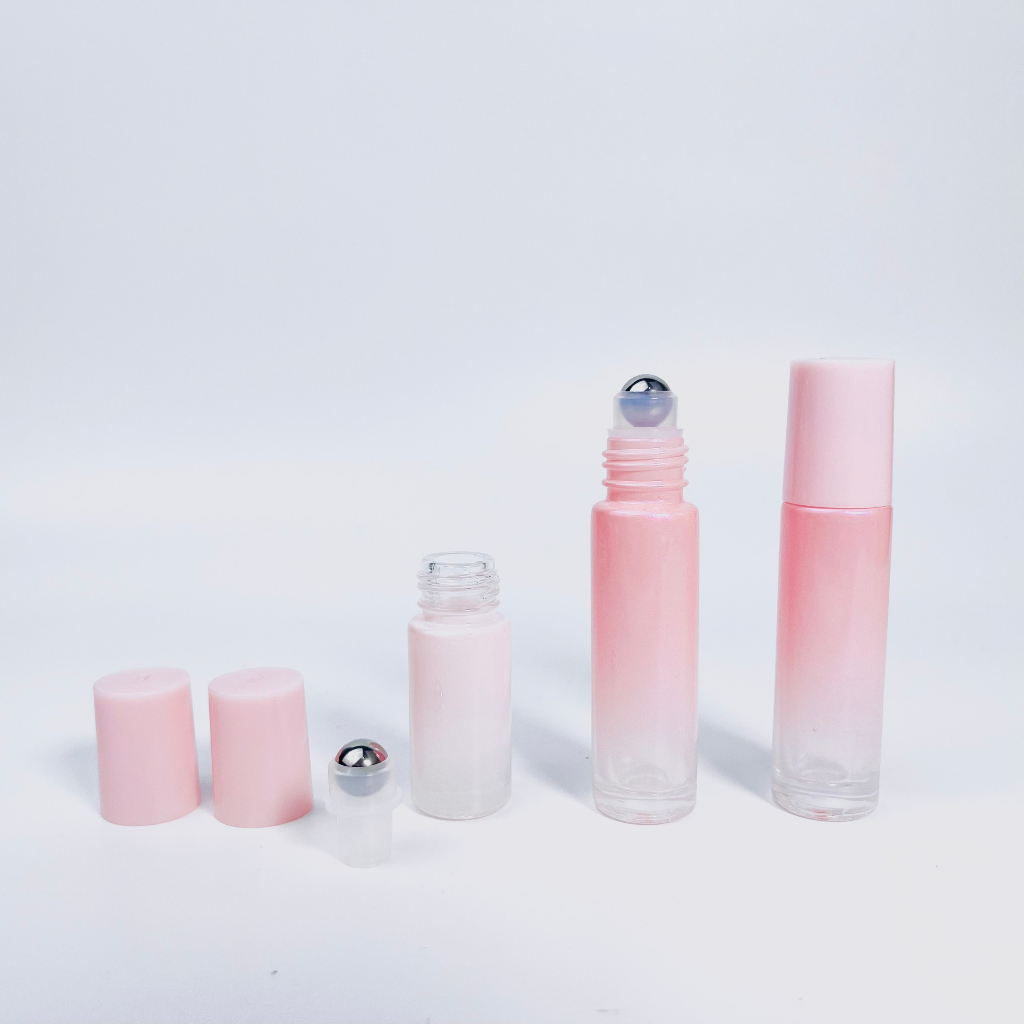 Lọ thủy tinh cao cấp đựng tinh dầu+nước hoa dạng bi lăn sơn hồng dung tích 5ML-10ML