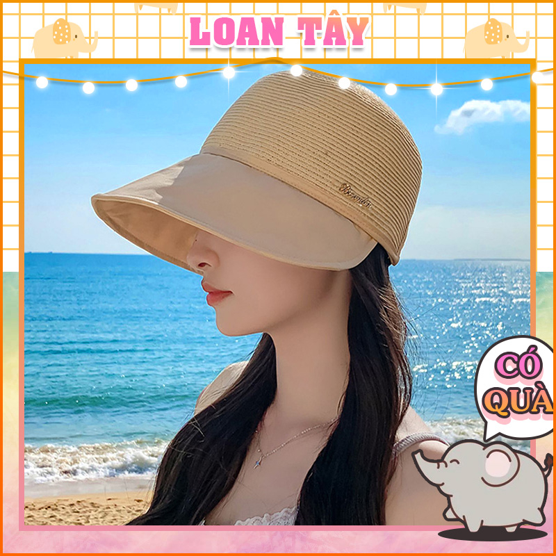 Nón Cói Chống Nắng Đi Biển Vành Cụp Hottrend Đính Chữ Style Chị Đẹp L2353