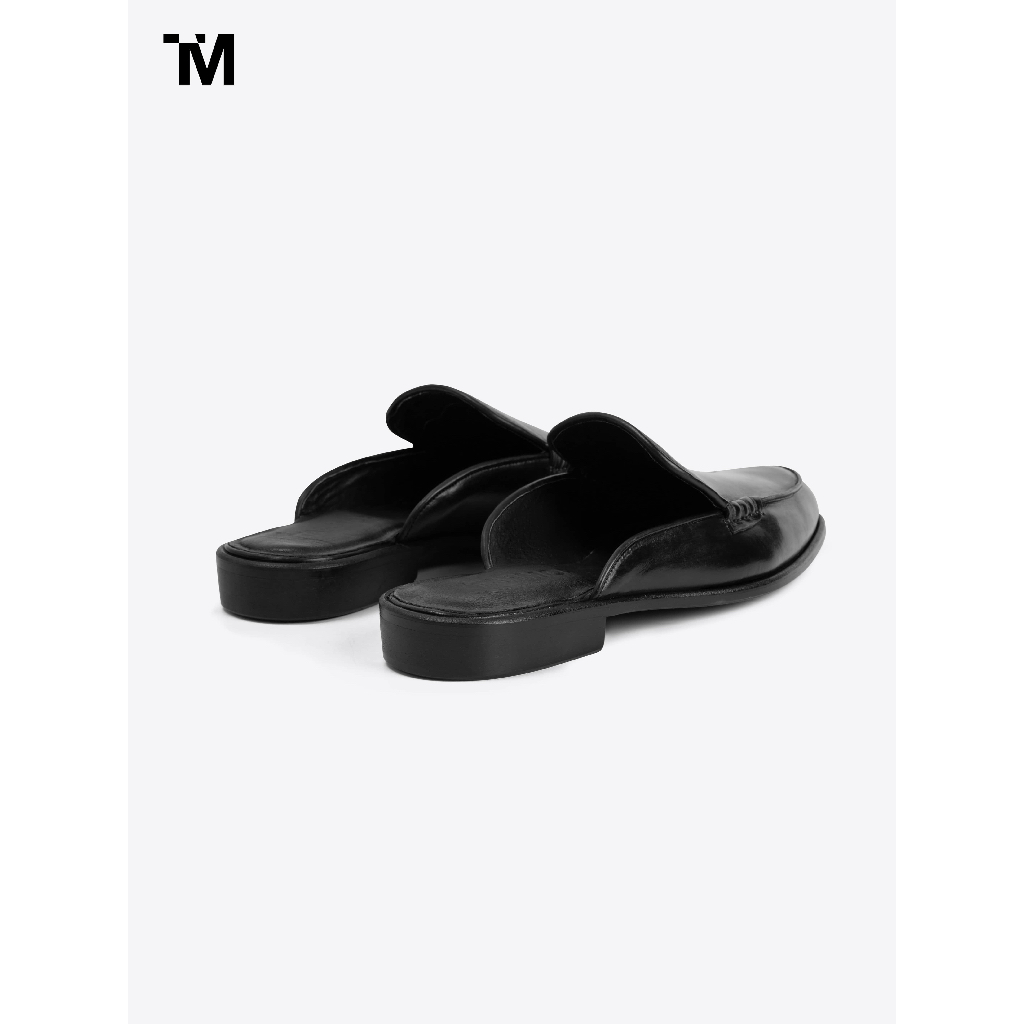 Giày Sục Nam Nữ TARMOR Màu Đen Da Thật Flat Mules in Black Leather