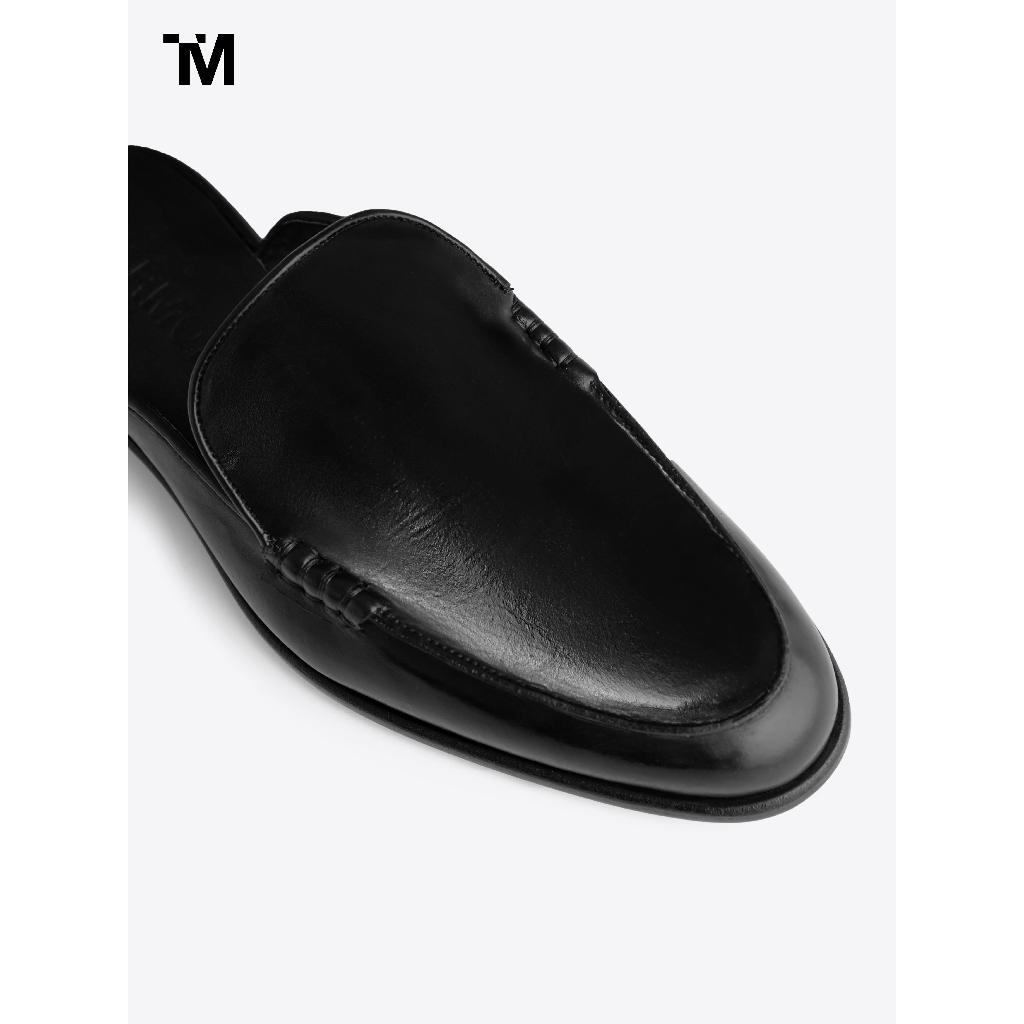 Giày Sục Nam Nữ TARMOR Màu Đen Da Thật Flat Mules in Black Leather