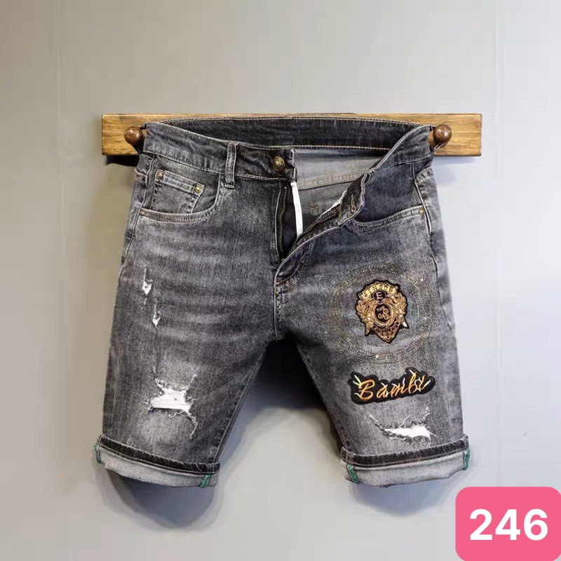 Quần short jean nam rách vá gối màu xám đen chất bò cao cấp co dãn 4 chiều cực đẹp, quần rin nam HD35 Mẫu Mới