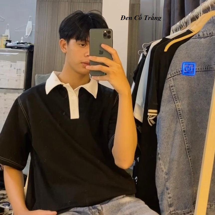 Áo Polo Basic Unisex Chất Cotton Thoáng Mát, Áo Thun Có Cổ Nam Nữ Oversize Phối Chỉ Nổi Phong Cách Hàn Quốc