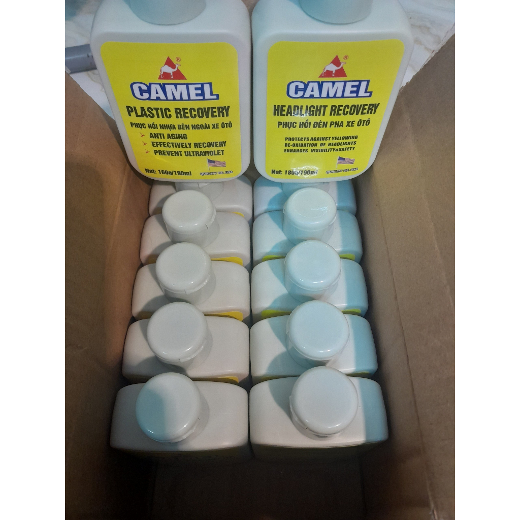 Chai phục hồi nhựa nhám ô tô, xe máy Camel giúp đen bóng nhựa xe