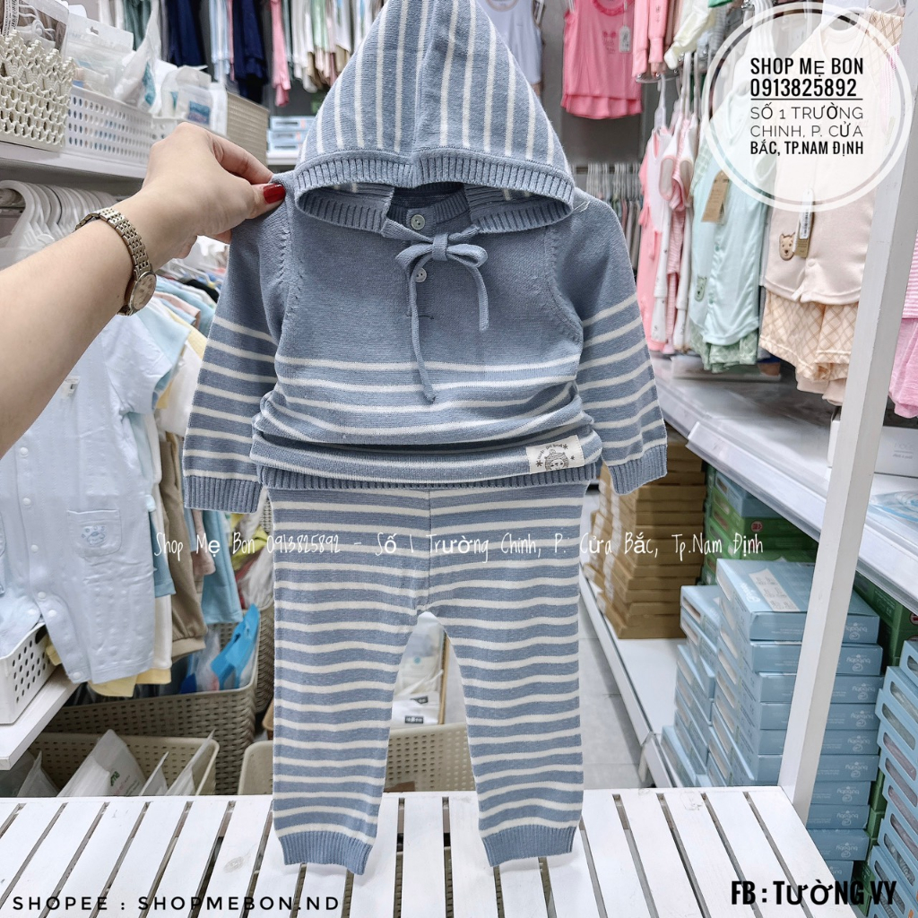 Bộ len sơ sinh kèm mũ dày dặn cho bé LULLABY NHL301M