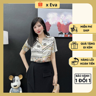 Áo sơ mi nữ ngắn tay lụa hoạ tiết sáng màu