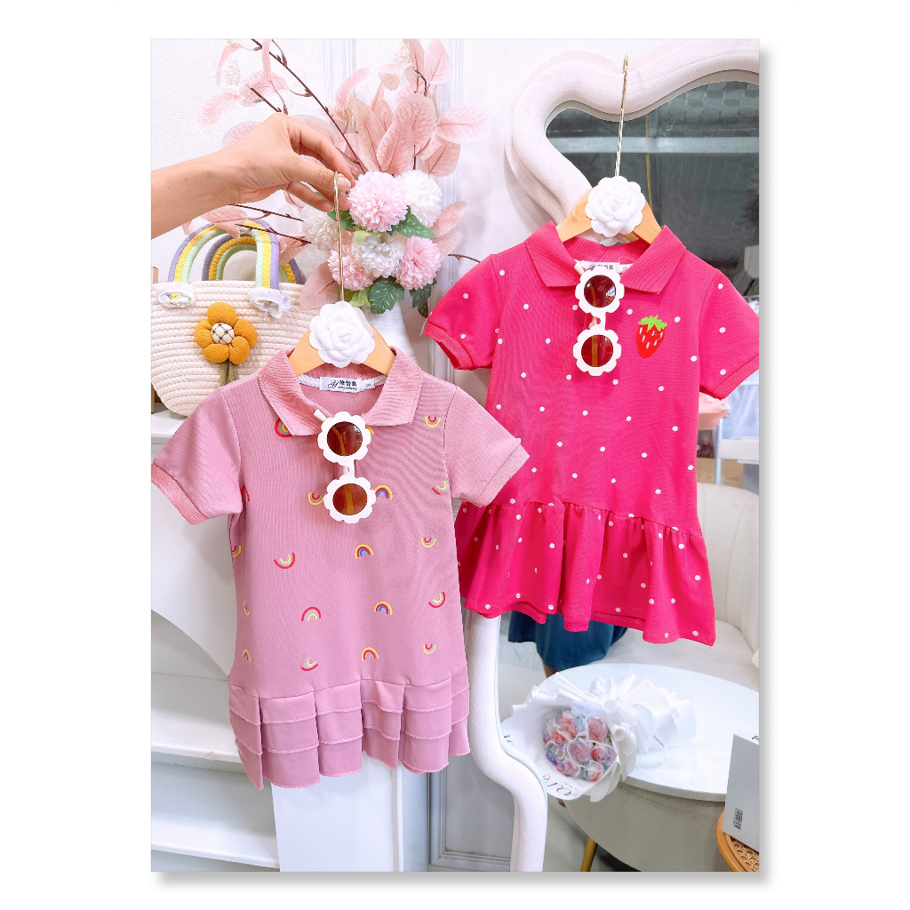 Váy polo cá sấu in hình dễ thương cho bé gái