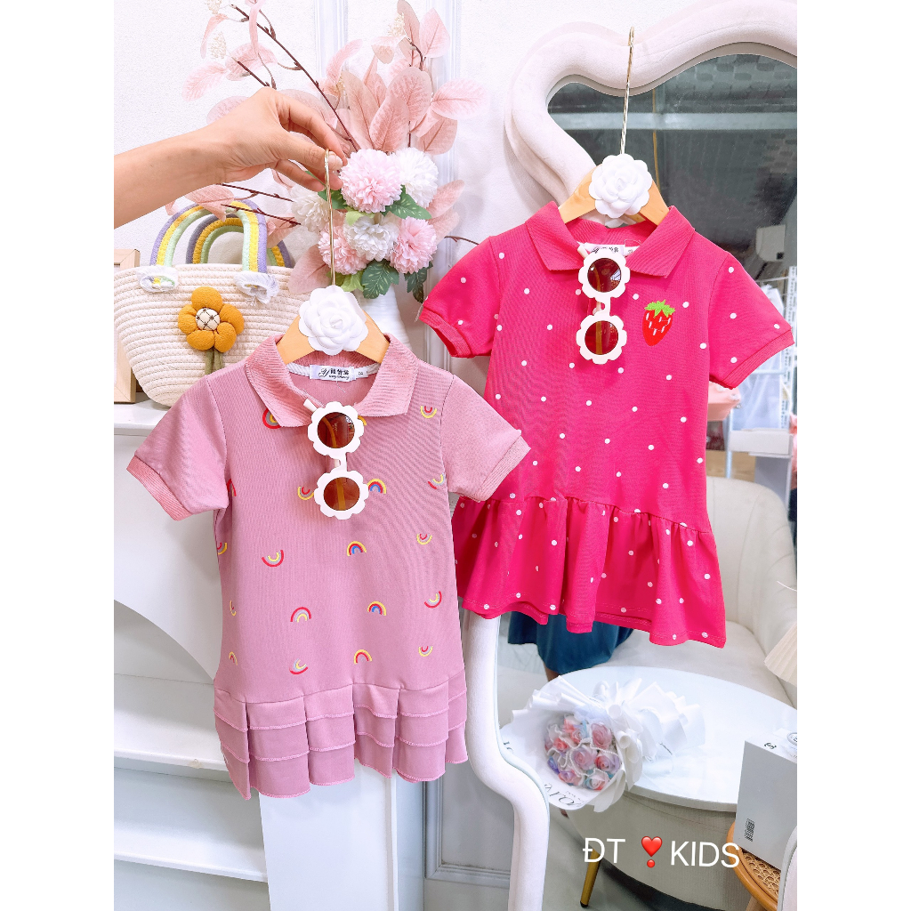 Váy polo cá sấu in hình dễ thương cho bé gái