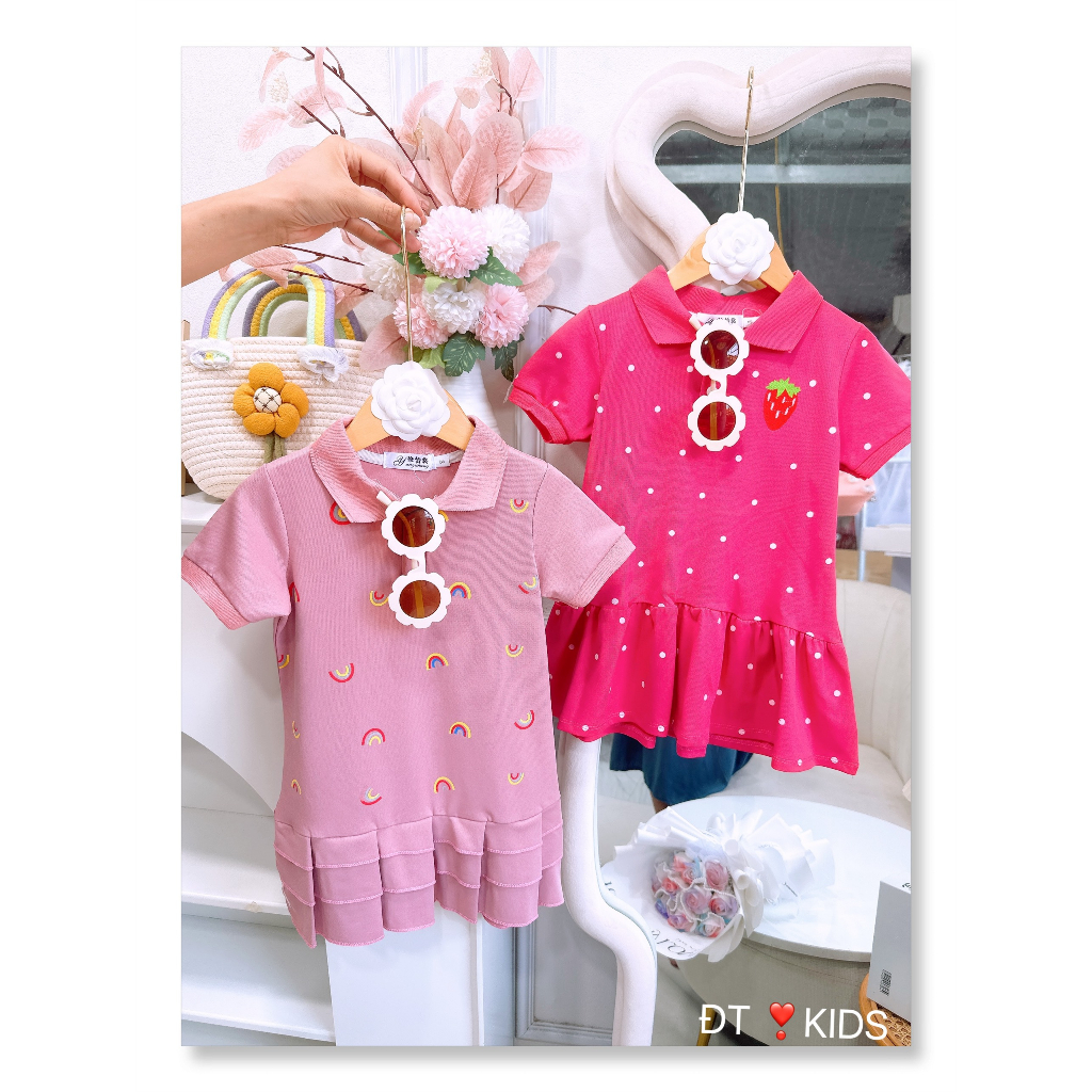Váy polo cá sấu in hình dễ thương cho bé gái