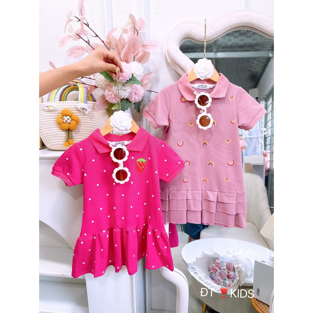 Váy polo cá sấu in hình dễ thương cho bé gái