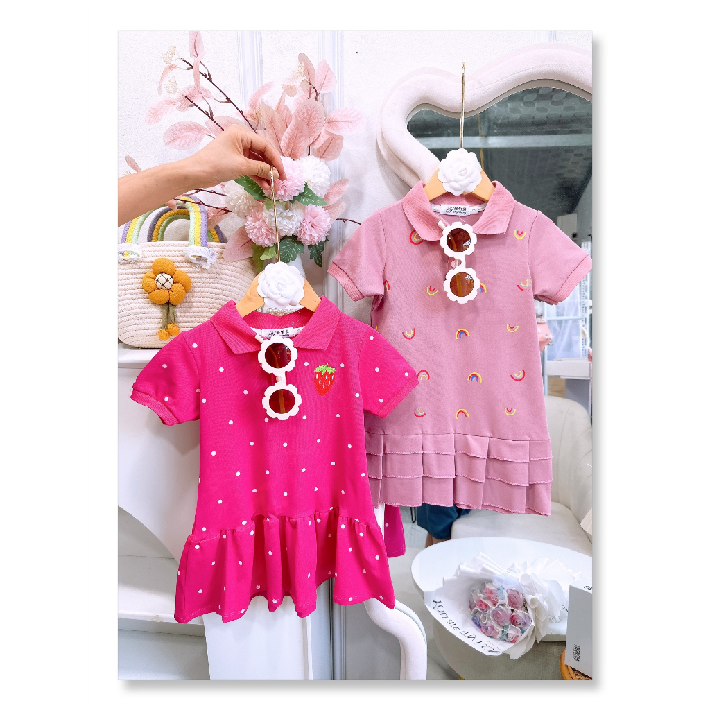Váy polo cá sấu in hình dễ thương cho bé gái